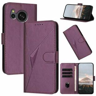 For Sharp Aquos Sense8 Triangle Pattern Buckle Clasp Leather Phone Case(Dark Purple)