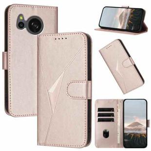 For Sharp Aquos Sense8 Triangle Pattern Buckle Clasp Leather Phone Case(Rose Gold)