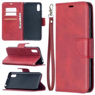 For Xiaomi Redmi 9A Retro Lambskin Texture Pure Color Horizontal Flip PU Leather Case with Holder & Card Slots & Wallet & Lanyard(Red)