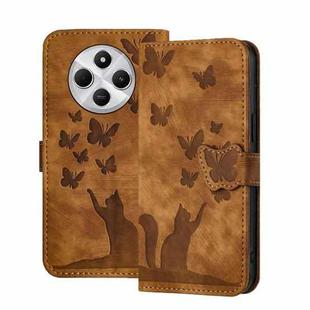 For Redmi A4 5G Butterfly Cat Embossing Flip Leather Phone Case(Brown)