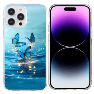 For iPhone 16 Pro Max Colorful Painting Pattern TPU Phone Case(Blue Butterflies)