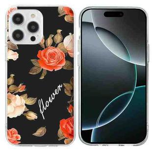 For iPhone 16 Pro Colorful Painting Pattern TPU Phone Case(Flowers On Black)