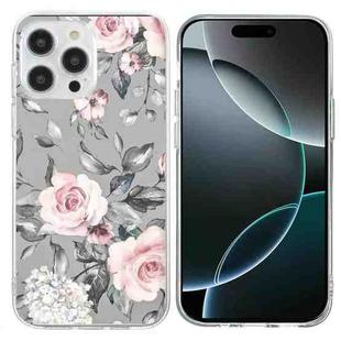 For iPhone 16 Pro Colorful Painting Pattern TPU Phone Case(Flowers On Grey)