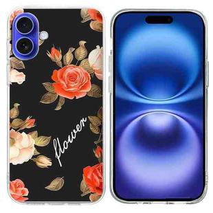 For iPhone 16 Plus Colorful Painting Pattern TPU Phone Case(Flowers On Black)