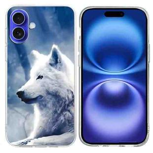 For iPhone 16 Plus Colorful Painting Pattern TPU Phone Case(White Wolf)