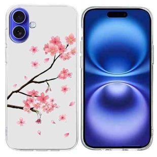 For iPhone 16 Plus Colorful Painting Pattern TPU Phone Case(Plum Blossom)