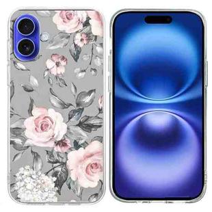 For iPhone 16 Plus Colorful Painting Pattern TPU Phone Case(Flowers On Grey)