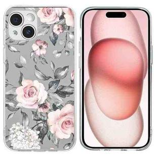 For iPhone 15 Plus Colorful Painting Pattern TPU Phone Case(Flowers On Grey)