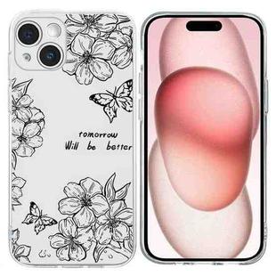 For iPhone 15 Colorful Painting Pattern TPU Phone Case(Butterfly Flower)