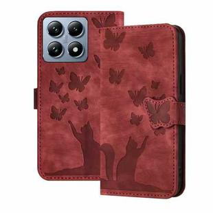 For Xiaomi 14T Butterfly Cat Embossing Flip Leather Phone Case(Red)