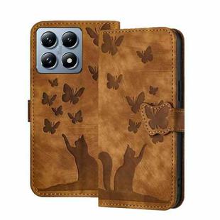 For Xiaomi 14T Butterfly Cat Embossing Flip Leather Phone Case(Brown)