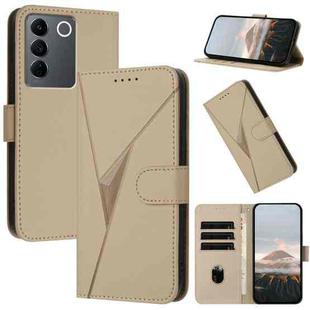 For vivo V27 Triangle Pattern Buckle Clasp Leather Phone Case(Gold)