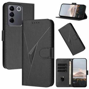 For vivo V27e Triangle Pattern Buckle Clasp Leather Phone Case(Black)