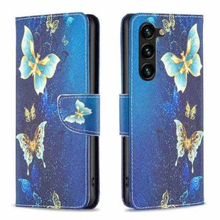 For Samsung Galaxy S25+ 5G Colored Drawing Pattern Leather Phone Case(Gold Butterfly)