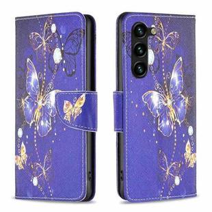 For Samsung Galaxy S25+ 5G Colored Drawing Pattern Leather Phone Case(Purple Butterfly)