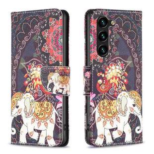 For Samsung Galaxy S25+ 5G Colored Drawing Pattern Leather Phone Case(Flowers Elephant)