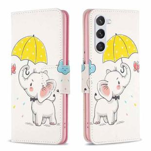 For Samsung Galaxy S25 5G Colored Drawing Pattern Leather Phone Case(Umbrella Elephant)