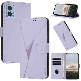 For Motorola Moto E22 Triangle Pattern Buckle Clasp Leather Phone Case(Light Purple)