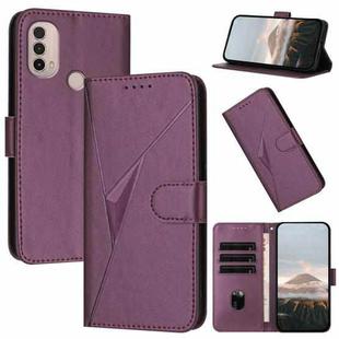 For Motorola Moto E40 Triangle Pattern Buckle Clasp Leather Phone Case(Dark Purple)