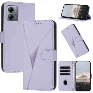 For Motorola Moto G14 Triangle Pattern Buckle Clasp Leather Phone Case(Light Purple)