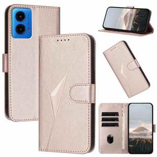 For Motorola Moto G45 Triangle Pattern Buckle Clasp Leather Phone Case(Rose Gold)