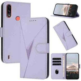 For Motorola Moto E7 Power Triangle Pattern Buckle Clasp Leather Phone Case(Light Purple)