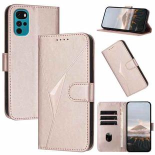For Motorola Moto G22 Triangle Pattern Buckle Clasp Leather Phone Case(Rose Gold)