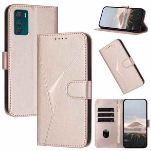 For Motorola Moto G42 Triangle Pattern Buckle Clasp Leather Phone Case(Rose Gold)