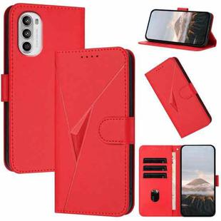 For Motorola Moto G52 Triangle Pattern Buckle Clasp Leather Phone Case(Red)