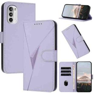 For Motorola Moto G52 Triangle Pattern Buckle Clasp Leather Phone Case(Light Purple)