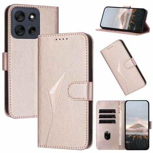 For Motorola Moto G56 5G Triangle Pattern Buckle Clasp Leather Phone Case(Rose Gold)