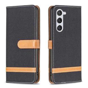 For Samsung Galaxy S25 5G Color Block Denim Texture Leather Phone Case(Black)