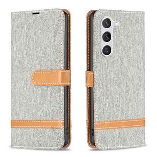 For Samsung Galaxy S25 5G Color Block Denim Texture Leather Phone Case(Grey)