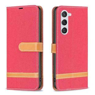 For Samsung Galaxy S25 5G Color Block Denim Texture Leather Phone Case(Red)