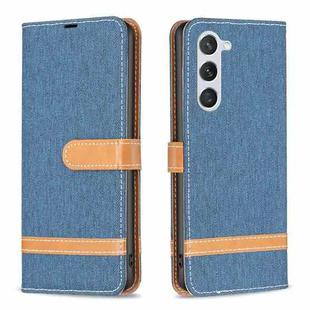 For Samsung Galaxy S25 5G Color Block Denim Texture Leather Phone Case(Dark Blue)
