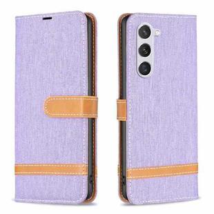For Samsung Galaxy S25 5G Color Block Denim Texture Leather Phone Case(Purple)