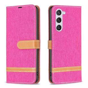 For Samsung Galaxy S25 5G Color Block Denim Texture Leather Phone Case(Rose Red)