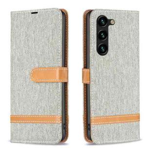 For Samsung Galaxy S25+ 5G Color Block Denim Texture Leather Phone Case(Grey)