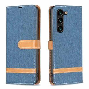 For Samsung Galaxy S25+ 5G Color Block Denim Texture Leather Phone Case(Dark Blue)