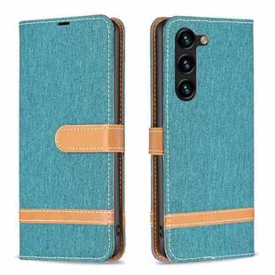 For Samsung Galaxy S25+ 5G Color Block Denim Texture Leather Phone Case(Green)