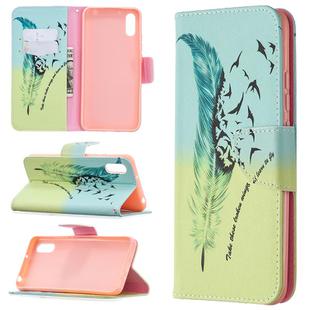 For Xiaomi Redmi 9A Colored Drawing Pattern Horizontal Flip Leather Case with Holder & Card Slots & Wallet(Feather Bird)