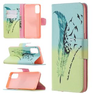 For OPPO Reno4 5G Colored Drawing Pattern Horizontal Flip Leather Case with Holder & Card Slots & Wallet(Feather Bird)