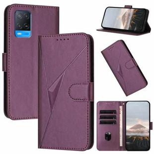 For OPPO A54 4G Triangle Pattern Buckle Clasp Leather Phone Case(Dark Purple)