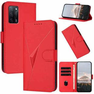 For OPPO A55 5G Triangle Pattern Buckle Clasp Leather Phone Case(Red)