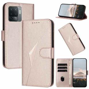 For OPPO A94 4G Triangle Pattern Buckle Clasp Leather Phone Case(Rose Gold)