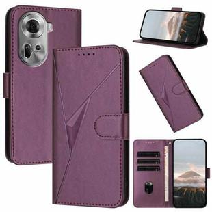 For OPPO Reno11 Global Triangle Pattern Buckle Clasp Leather Phone Case(Dark Purple)