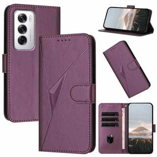 For OPPO Reno12 Global Triangle Pattern Buckle Clasp Leather Phone Case(Dark Purple)