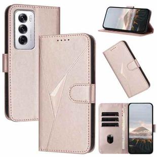 For OPPO Reno12 Global Triangle Pattern Buckle Clasp Leather Phone Case(Rose Gold)
