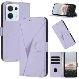 For OPPO Reno8 Triangle Pattern Buckle Clasp Leather Phone Case(Light Purple)