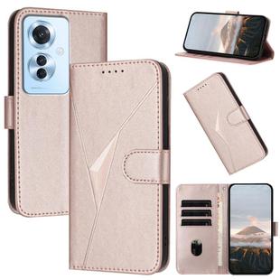 For OPPO Reno11 F / F25 Pro Triangle Pattern Buckle Clasp Leather Phone Case(Rose Gold)